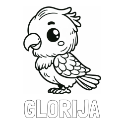 Online izdelana pobarvanka - Pobarvanka imena GLORIJA in pobarvanka ljubkega papagaja