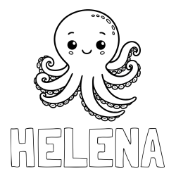 Online izdelana pobarvanka - Pobarvanka imena HELENA in pobarvanka ljubke in nasmejane hobotnice