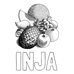 Online izdelana pobarvanka - Pobarvanka imena INJA in pobarvanka sadja (ananas, melona, jabolka, kivi, grozdje, pomaranča...)