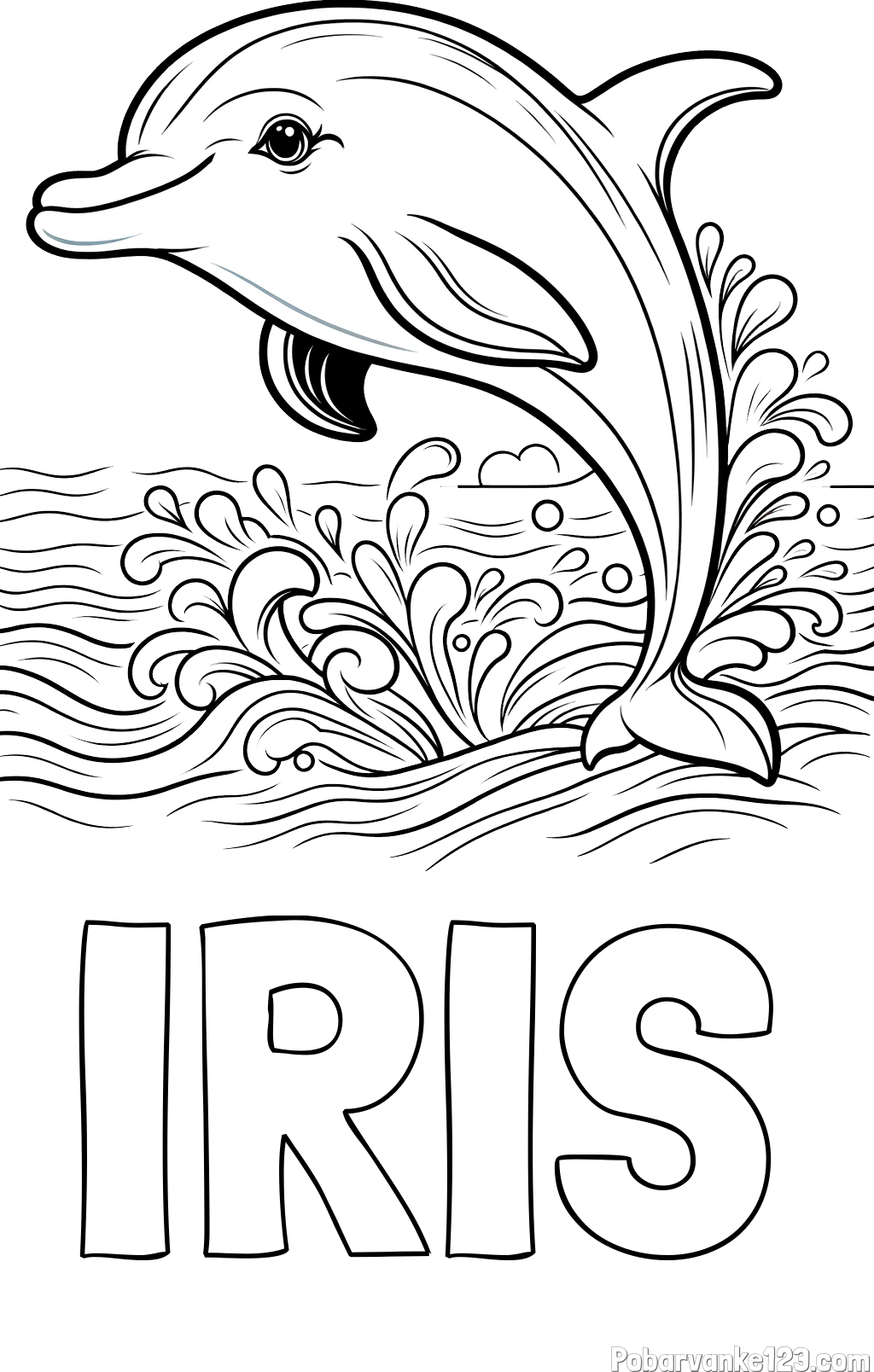 Pobarvanka imena IRIS in pobarvanka ljubkega delfina
