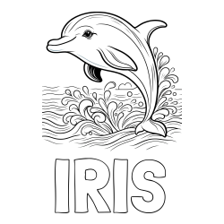 Online izdelana pobarvanka - Pobarvanka imena IRIS in pobarvanka ljubkega delfina