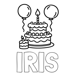Online izdelana pobarvanka - Pobarvanka imena IRIS in pobarvanka velike rojstnodnevne torte