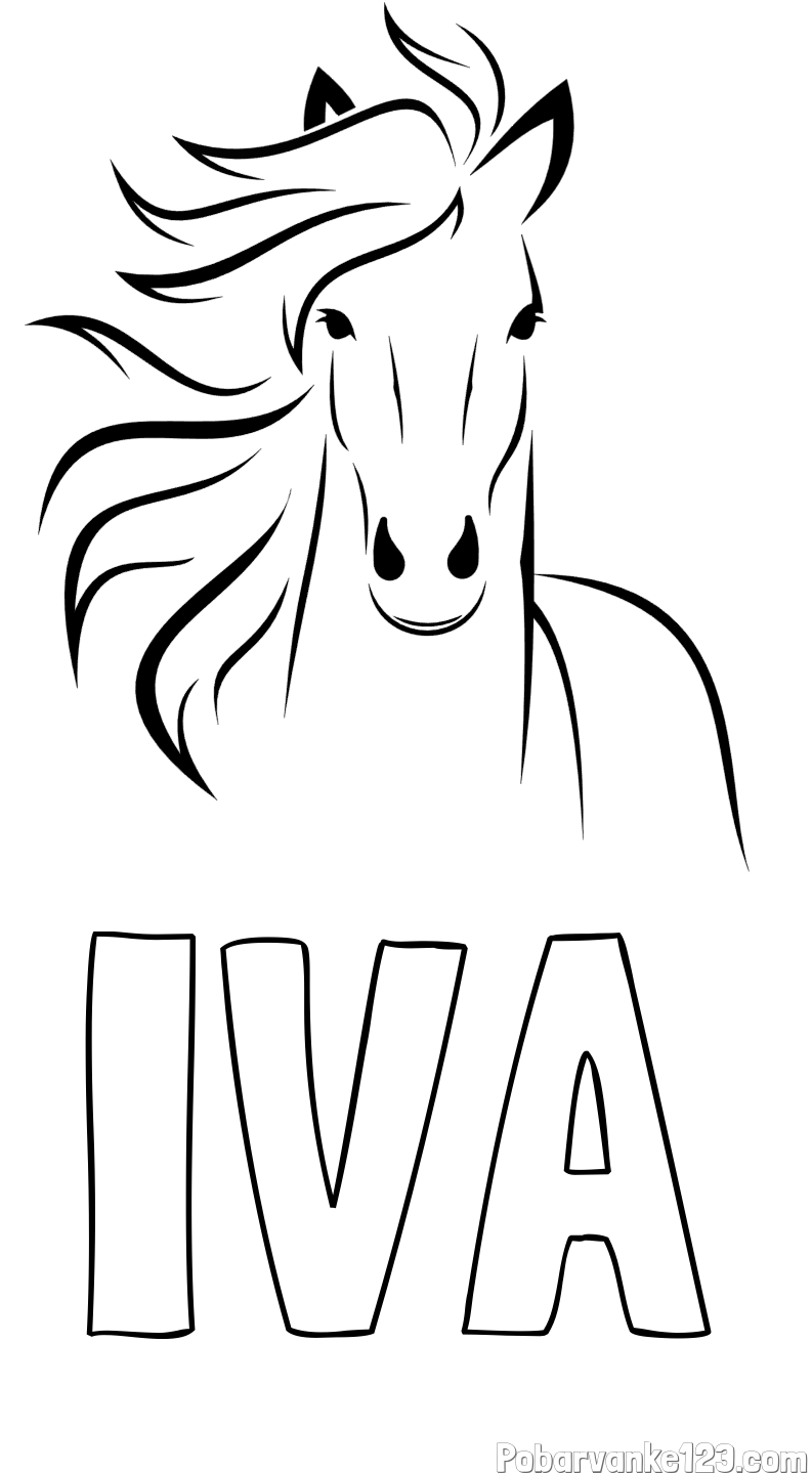 Pobarvanka imena IVA in lepa pobarvanka konja