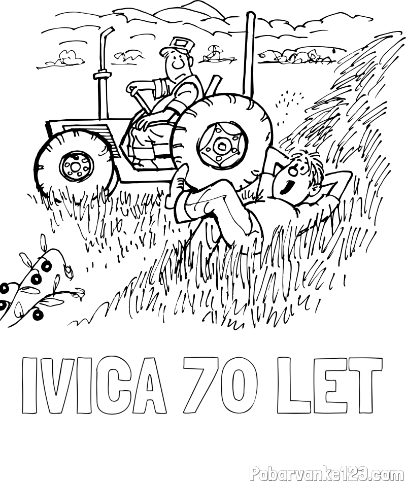 Pobarvanka imena IVICA 70 LET in pobarvanka traktor