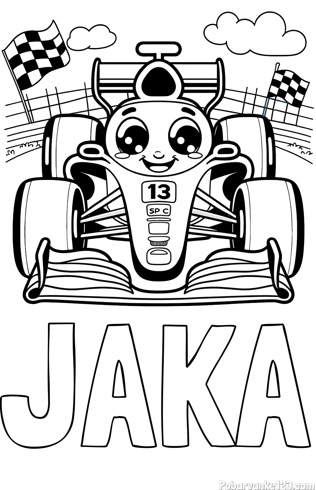 Pobarvanka imena JAKA in otroška pobarvanka FORMULA 1
