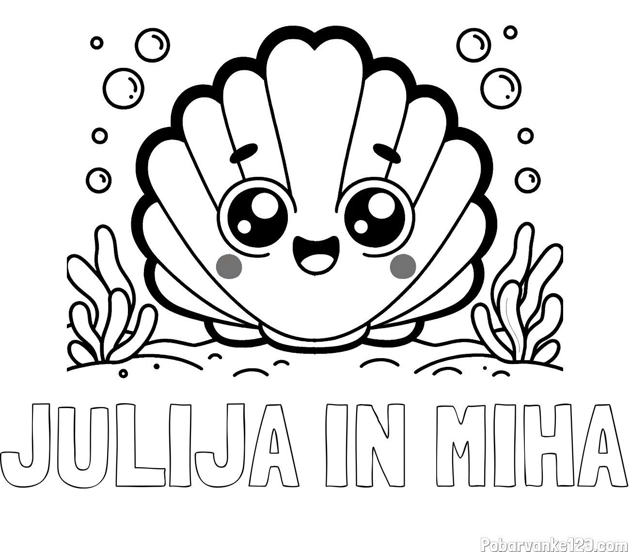 Pobarvanka imena JULIJA IN MIHA in pobarvanka nasmejane školjke