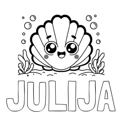 Online izdelana pobarvanka - Pobarvanka imena JULIJA in pobarvanka nasmejane školjke