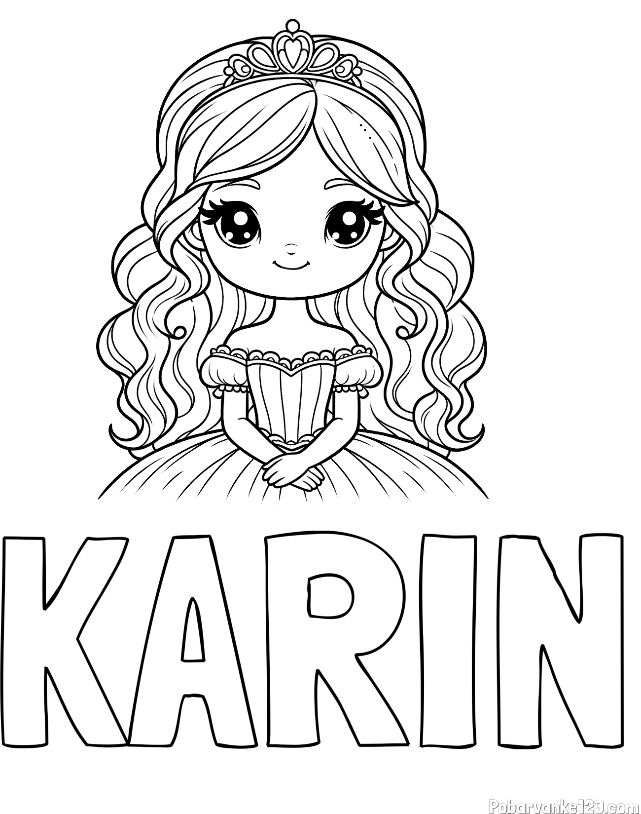 Pobarvanka imena KARIN in pobarvanka ljubke princese