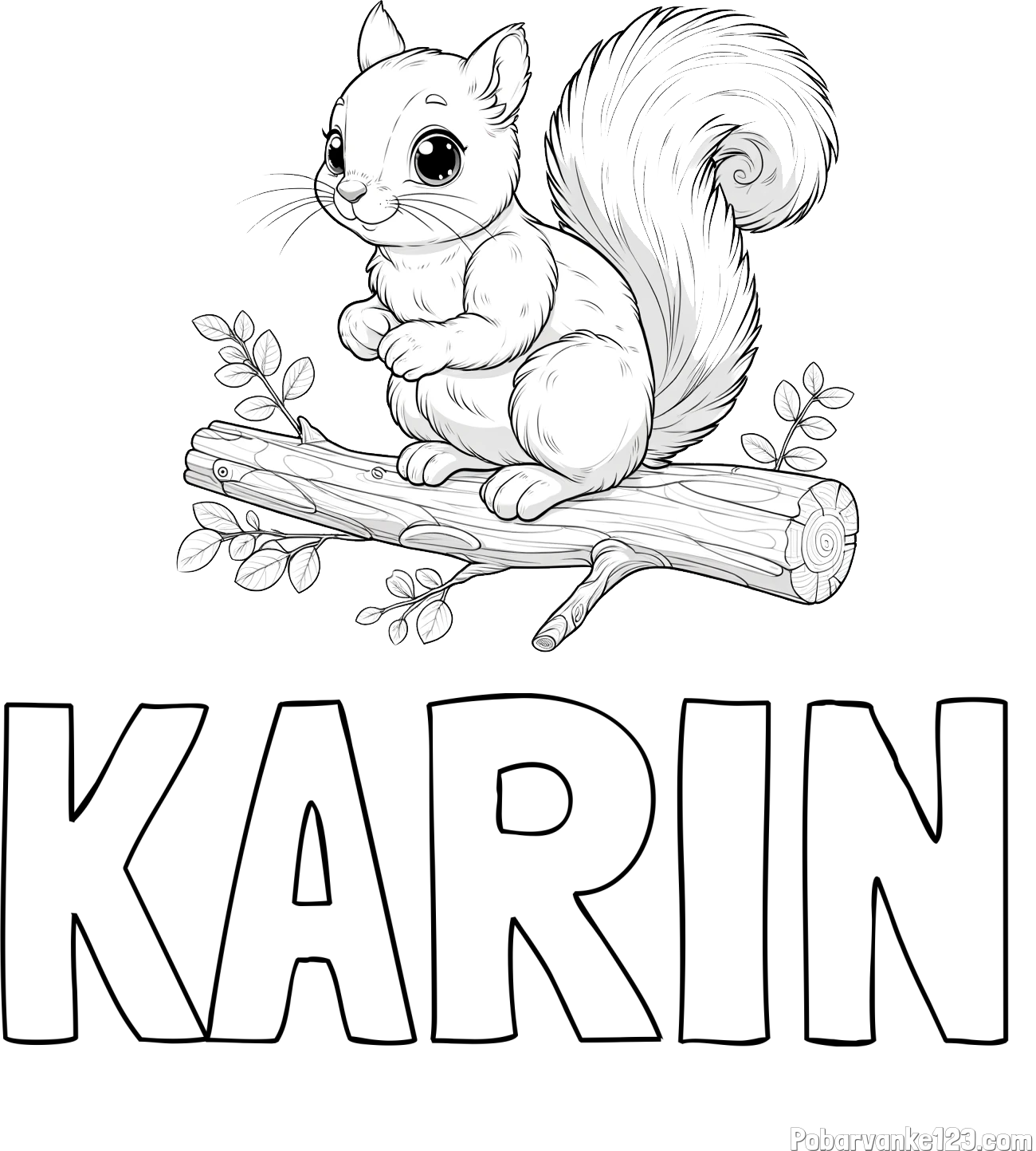 Pobarvanka imena KARIN in pobarvanka veverice na veji