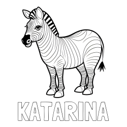 Online izdelana pobarvanka - Pobarvanka imena KATARINA in pobarvanka ljubke zebre