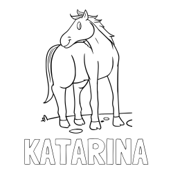 Online izdelana pobarvanka - Pobarvanka imena KATARINA in pobarvanka prikupnega konjička