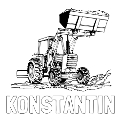 Online izdelana pobarvanka - Pobarvanka imena KONSTANTIN in pobarvanka traktorja