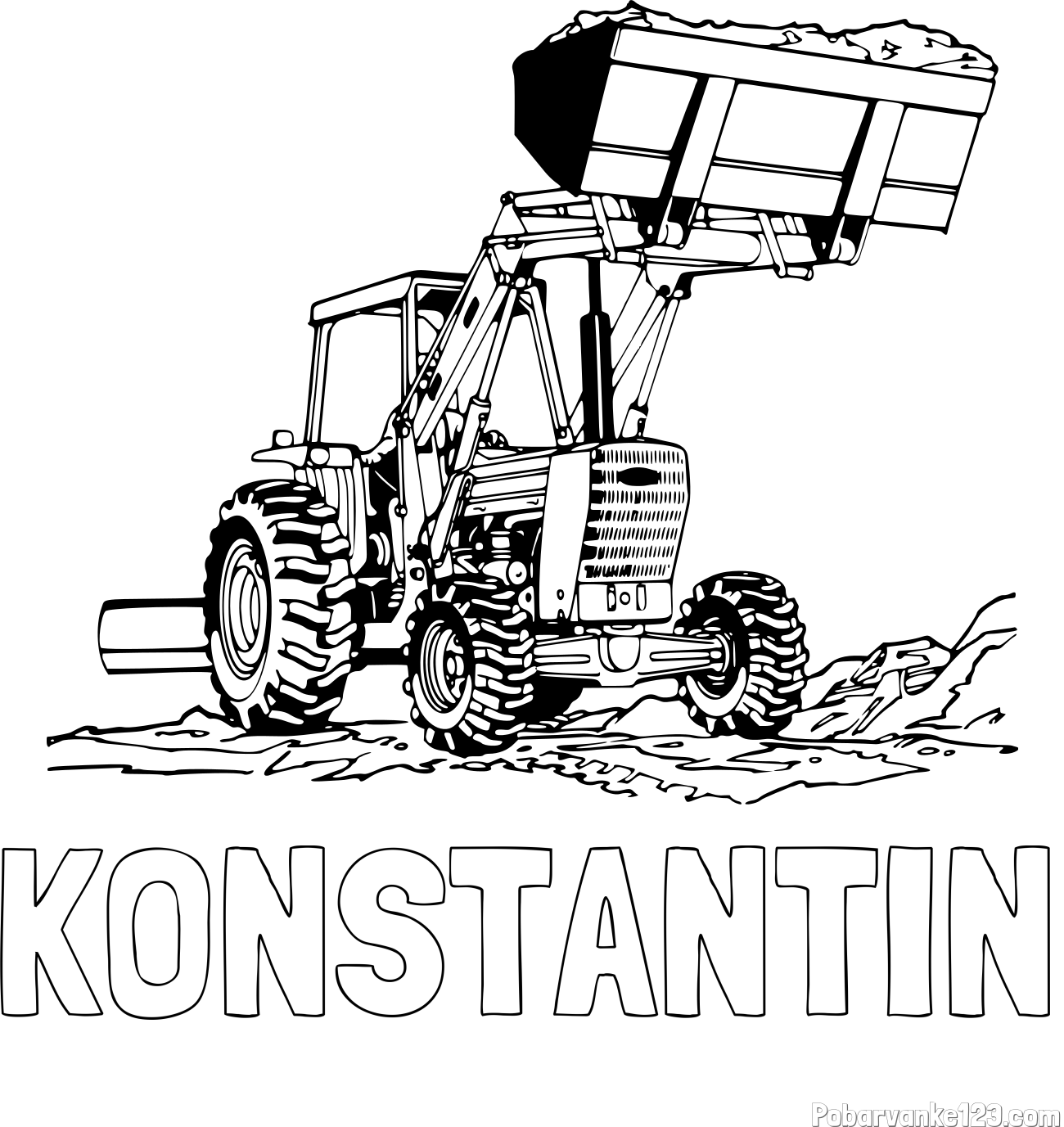 Pobarvanka imena KONSTANTIN in pobarvanka traktorja