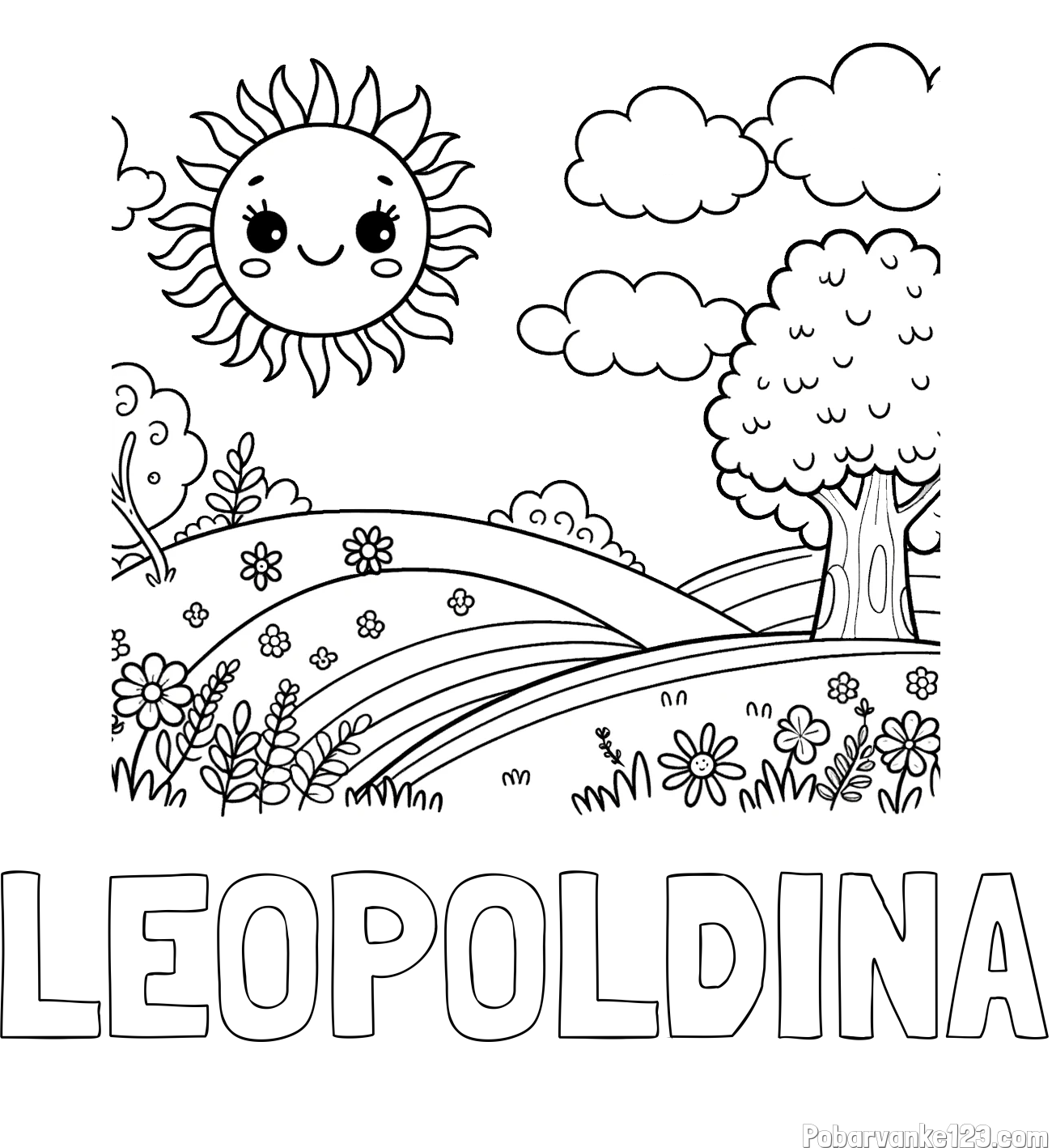 Pobarvanka imena LEOPOLDINA in otroška pobarvanka narave