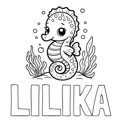 Online izdelana pobarvanka - Pobarvanka imena LILIKA in pobarvanka morskega konjička