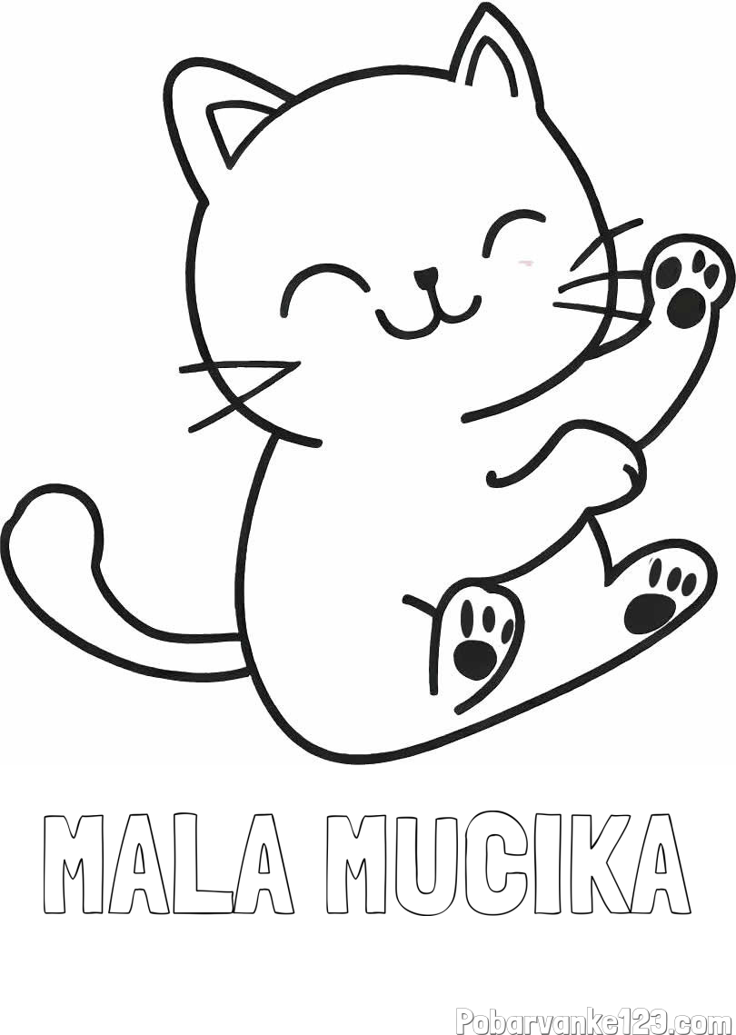 Pobarvanka imena MALA MUCIKA in pobarvanka razigranega mucka