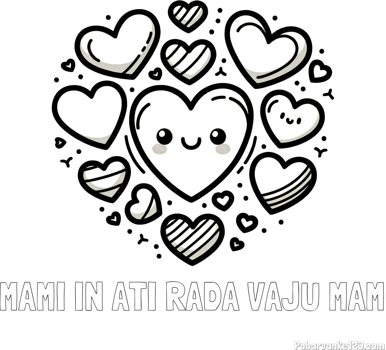 Pobarvanka imena MAMI IN ATI RADA VAJU MAM in pobarvanka srčkov