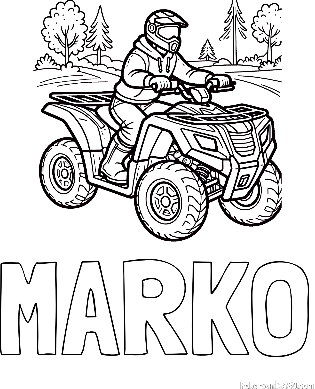 Pobarvanka imena MARKO in pobarvanka motorista na štirikolesniku