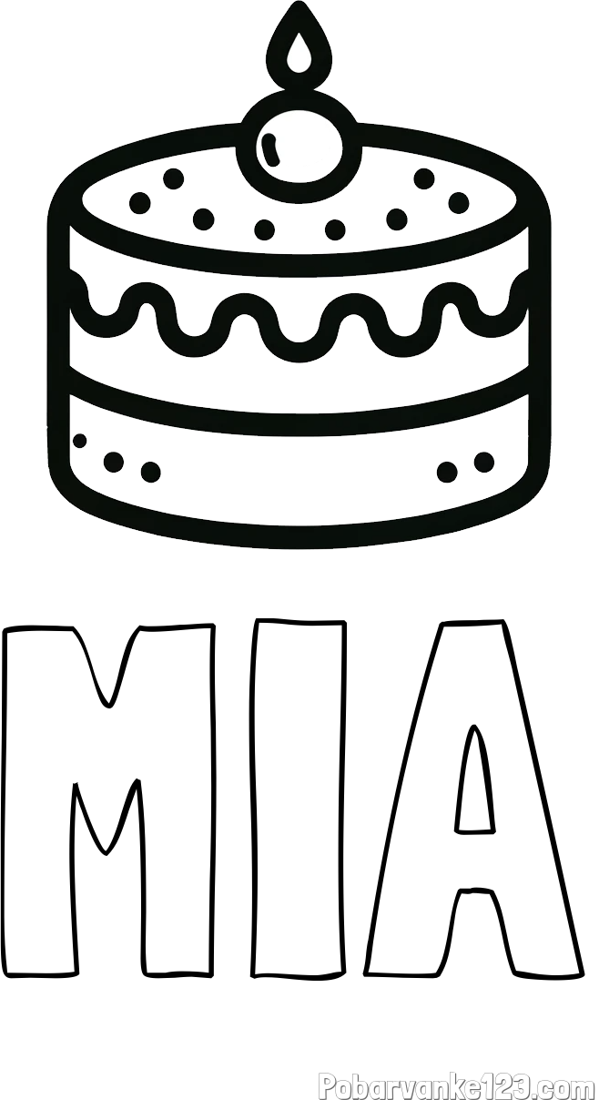 Pobarvanka imena MIA in otroška pobarvanka majhne torte