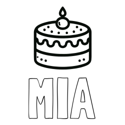 Online izdelana pobarvanka - Pobarvanka imena MIA in otroška pobarvanka majhne torte