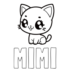 Online izdelana pobarvanka - Pobarvanka imena MIMI in pobarvnaka ljubke muce v anime slogu