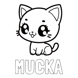 Online izdelana pobarvanka - Pobarvanka imena MUCKA in pobarvnaka ljubke muce v anime slogu