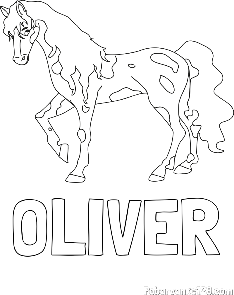 Pobarvanka imena OLIVER in pobarvanka lisastega konja