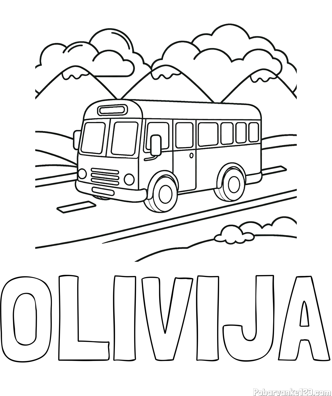 Pobarvanka imena OLIVIJA in pobarvanka avtobusa na vožnji