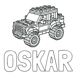 Online izdelana pobarvanka - Pobarvanka imena OSKAR in pobarvanka džipa sestavljenega iz LEGO kock