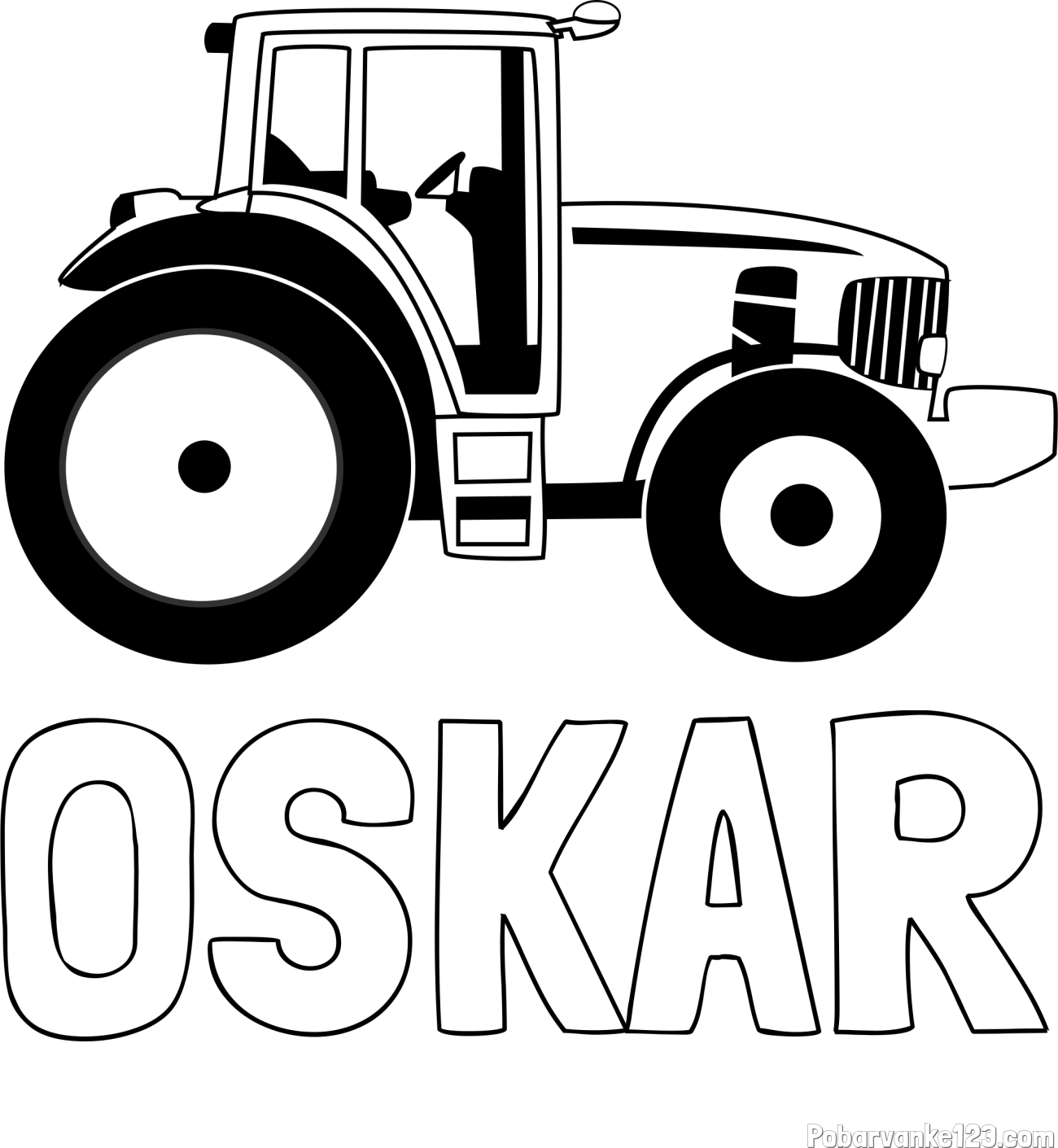Pobarvanka imena OSKAR in pobarvanka velikega in zmogljivega traktorja