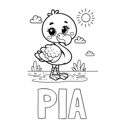 Online izdelana pobarvanka - Pobarvanka imena PIA in pobarvanka ljubkega flaminga