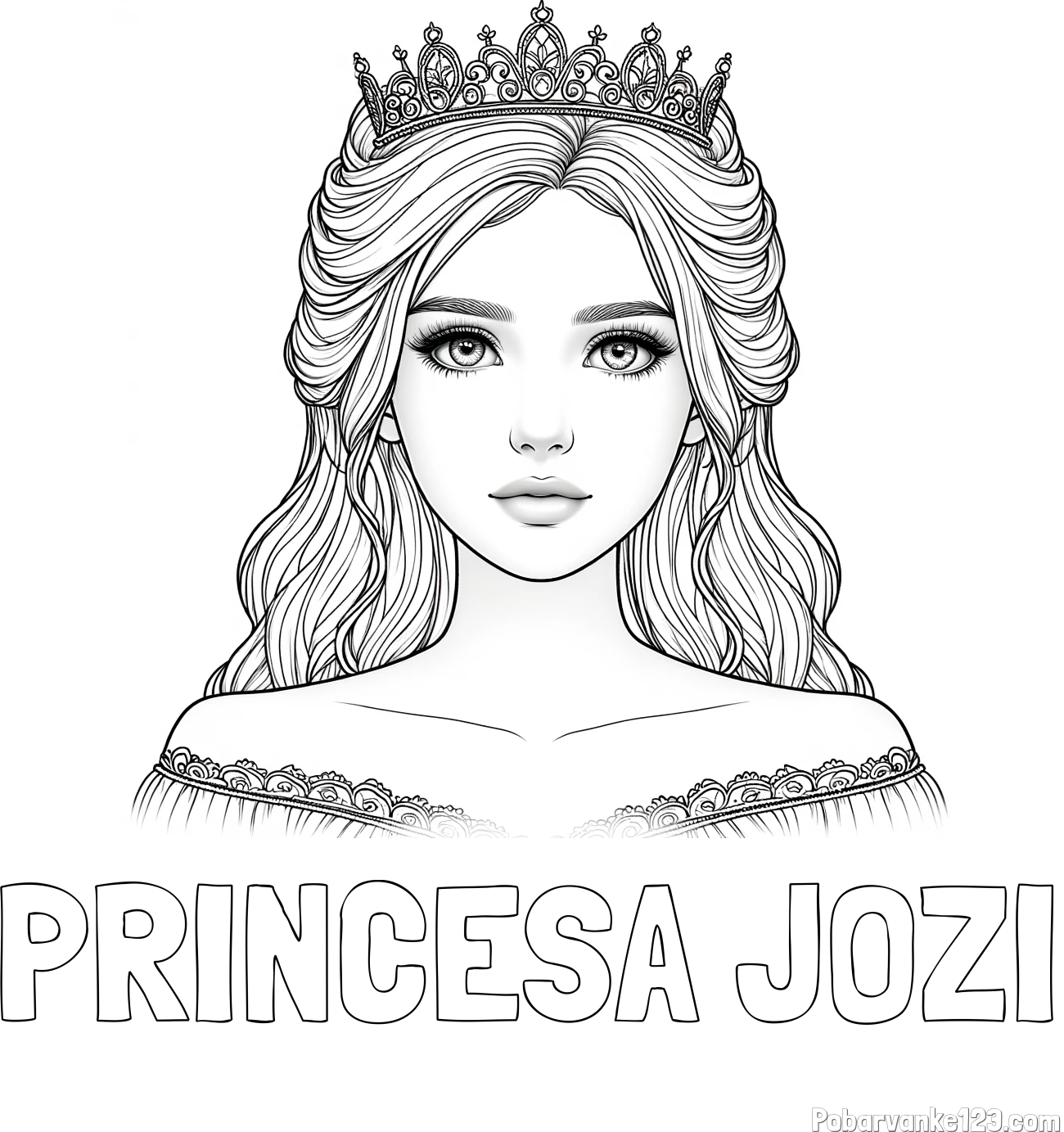 Pobarvanka imena PRINCESA JOŽI in pobarvanka prikupne princeske s čudovitimi očmi