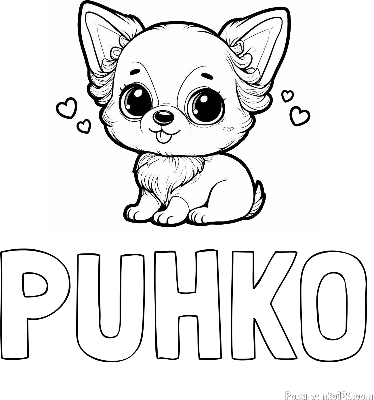 Pobarvanka imena PUHKO in pobarvanka čivave
