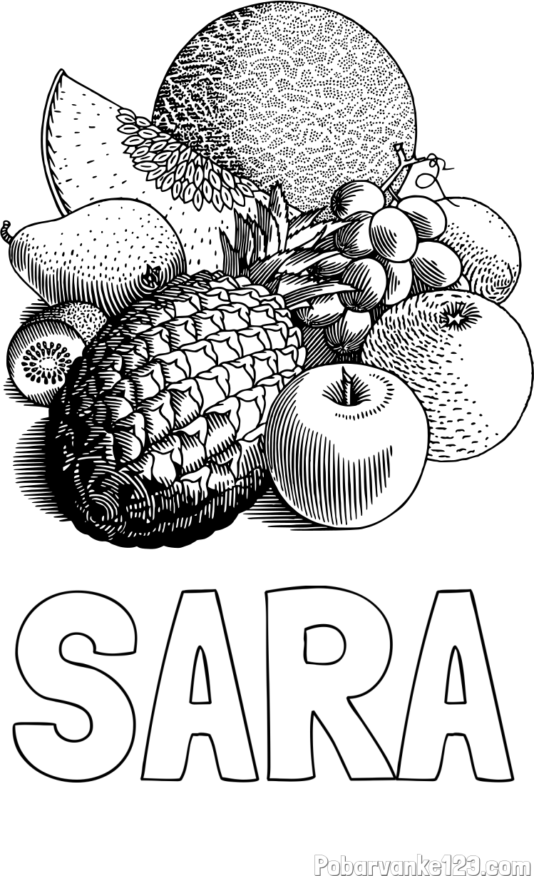 Pobarvanka imena SARA in pobarvanka sadja (ananas, melona, jabolka, kivi, grozdje, pomaranča...)
