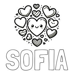 Online izdelana pobarvanka - Pobarvanka imena SOFIA in pobarvanka srčkov