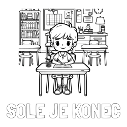 Online izdelana pobarvanka - Pobarvanka imena ŠOLE JE KONEC in pobarvanka učenca v učilnici