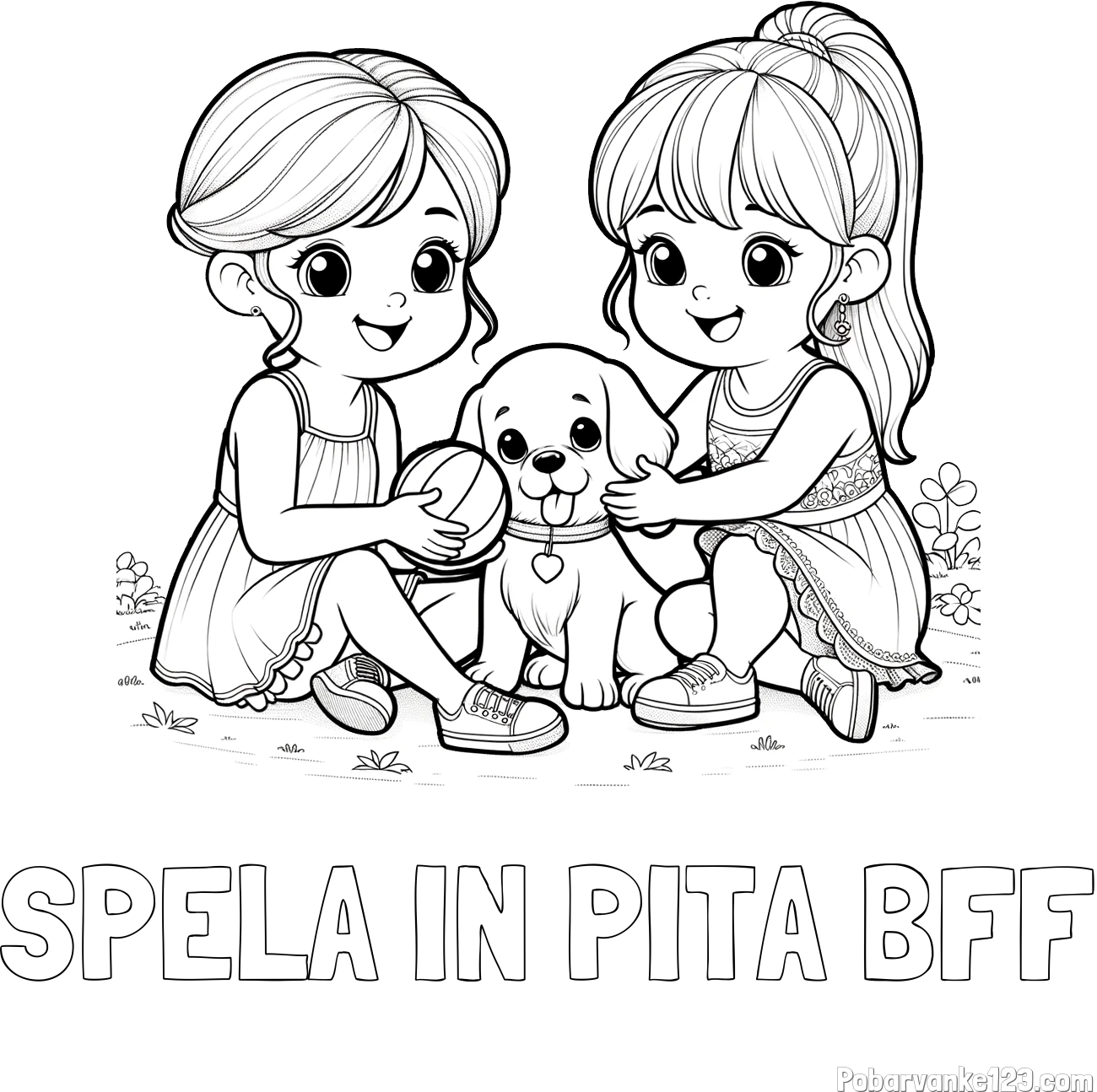 Pobarvanka imena ŠPELA IN PITA BFF in pobarvanka prijateljic s kužkom