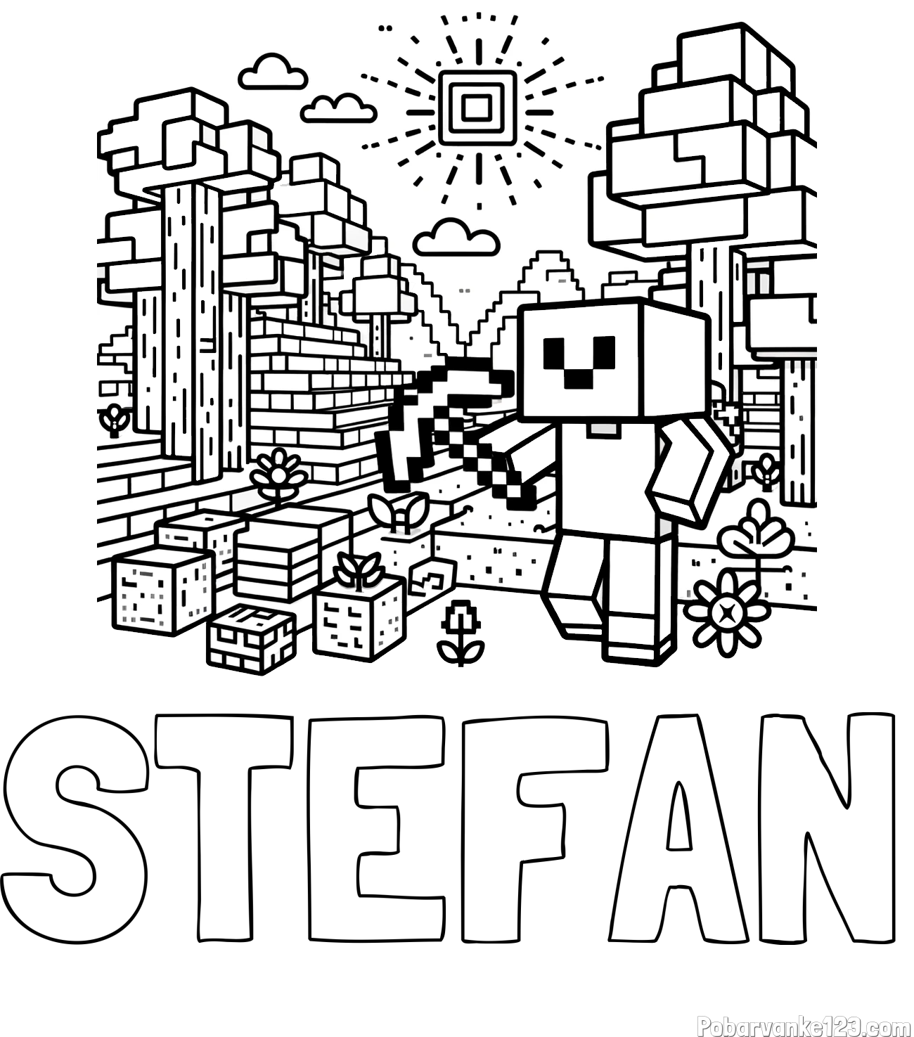 Pobarvanka imena STEFAN in pobarvanka Minecraft sveta