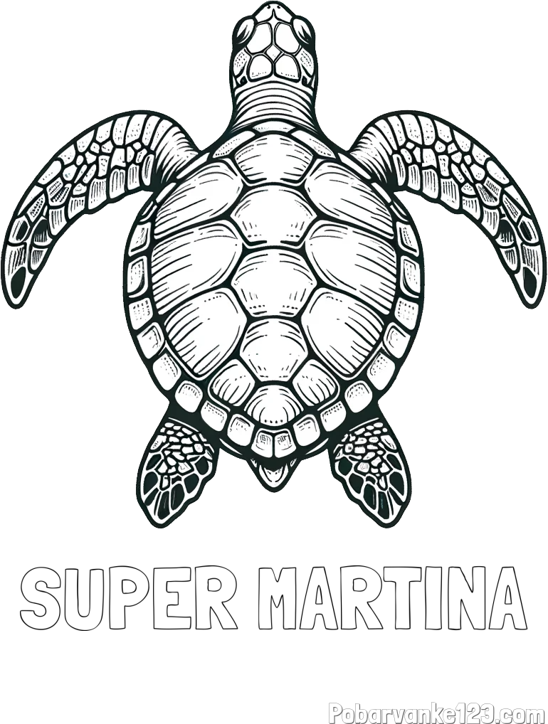 Pobarvanka imena SUPER MARTINA in enostavna pobarvanka želve