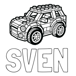 Online izdelana pobarvanka - Pobarvanka imena SVEN in pobarvanka avtomobila sestavljenega iz LEGO kock