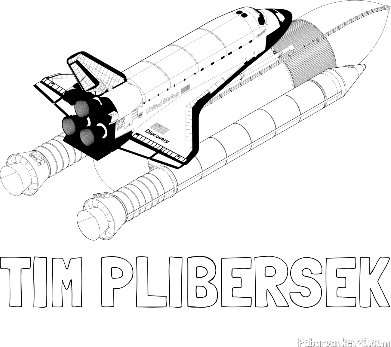 Pobarvanka imena TIM PLIBERŠEK in pobarvanka vesoljskega plovila Space Shuttle Discovery 3 v letu