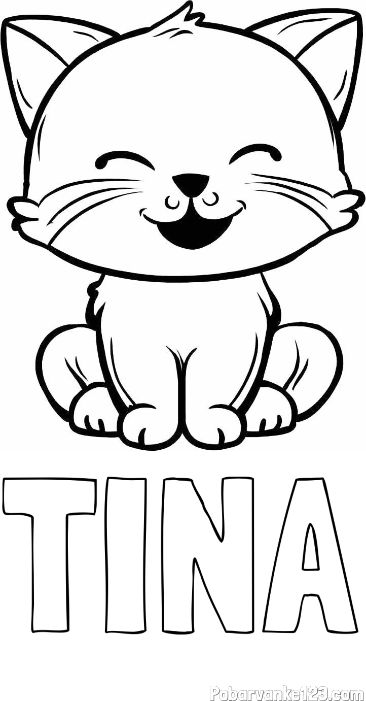 Pobarvanka imena TINA in pobarvanka prikupne mačke