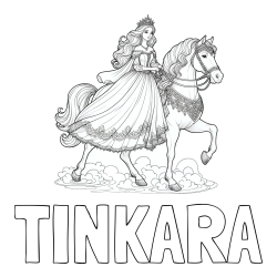 Online izdelana pobarvanka - Pobarvanka imena TINKARA in pobarvanka princese na konju