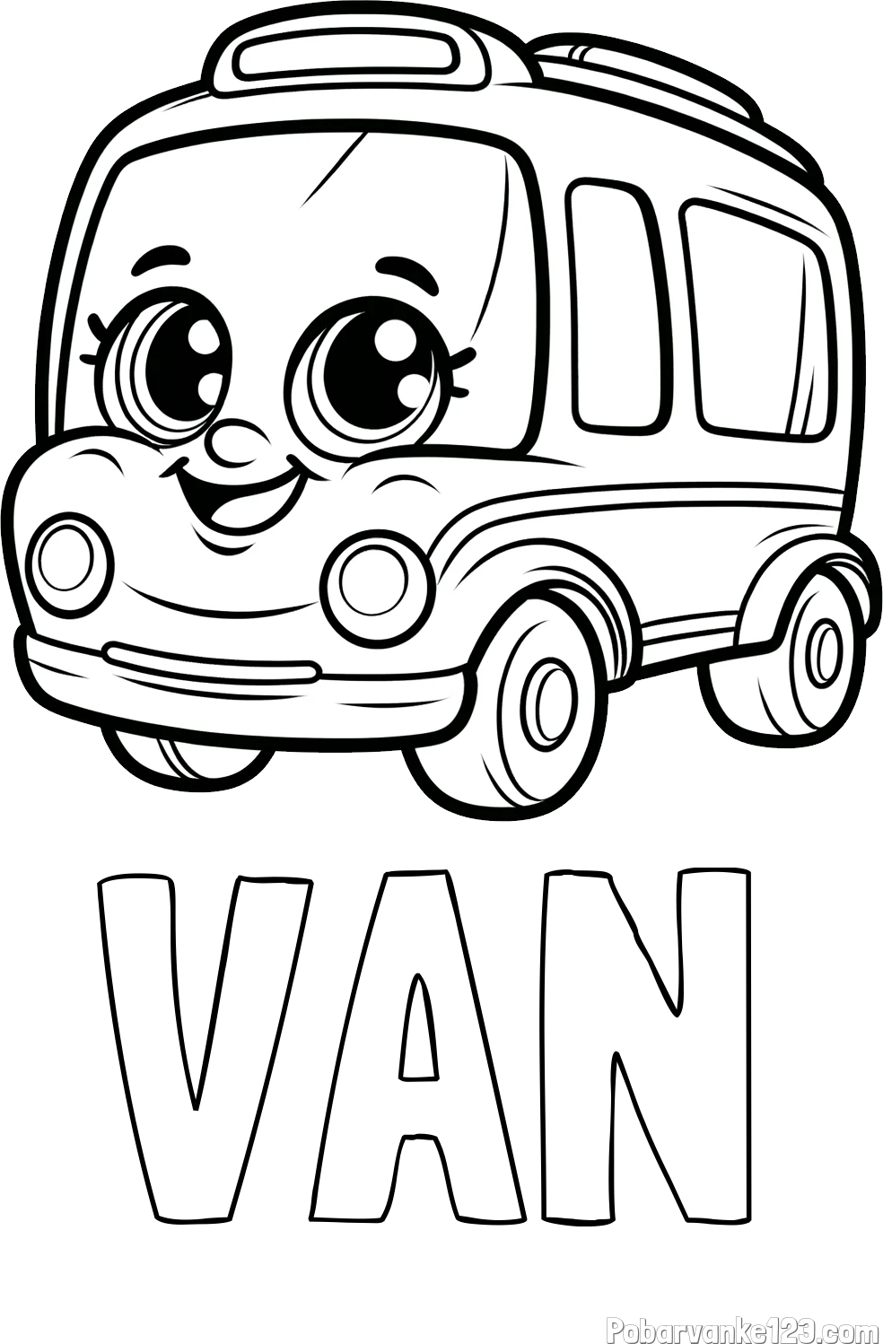 Pobarvanka imena VAN in pobarvanka nasmejanega avtobusa