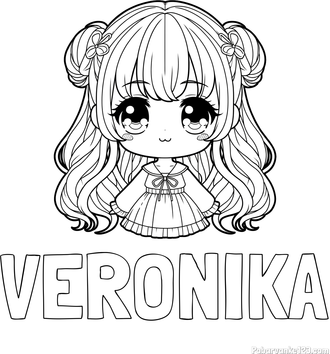 Pobarvanka imena VERONIKA in pobarvanka prikupne punčke v anime slogu