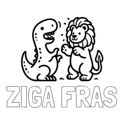 Online izdelana pobarvanka - Pobarvanka imena ŽIGA FRAS in pobarvanka dinozavra, ki napada leva