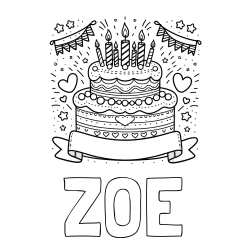 Online izdelana pobarvanka - Pobarvanka imena ZOE in pobarvanka velike torte za rojstni dan