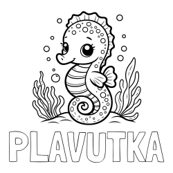 Online izdelana pobarvanka - Pobarvanka imena PLAVUTKA in pobarvanka morskega konjička