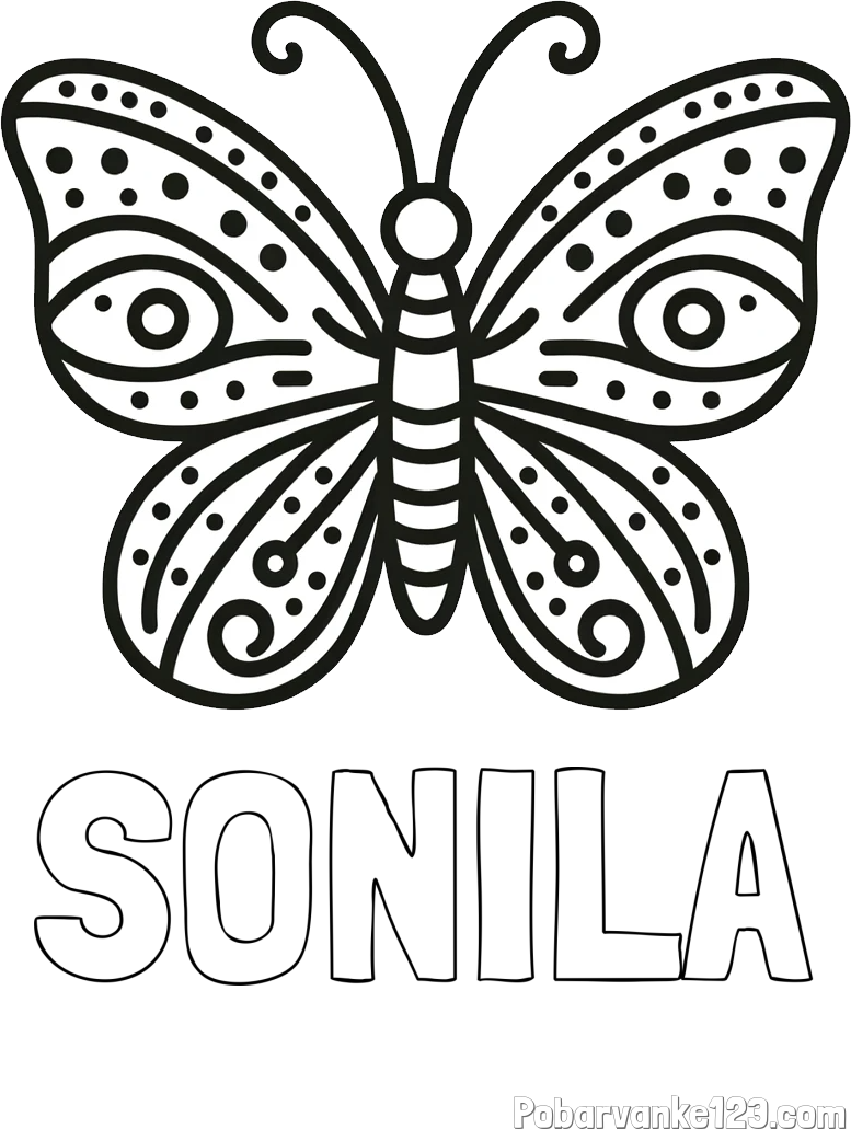 Pobarvanka imena SONILA in preprosta pobarvanka metulja