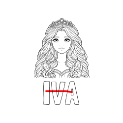 Pobarvana pobarvanka - Pobarvanka imena IVA in pobarvanka ljubke princese z bujnimi lasmi